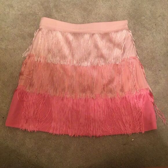NWT Main Strip Pink Ombré Fringe Mini Skirt - Picture 2 of 4